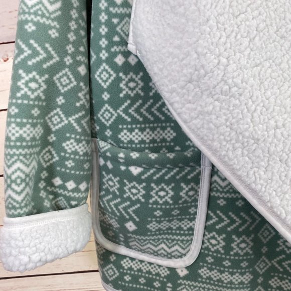 SOLD SONOMA Green & Cream Aztec Print Sherpa Lined Cardigan Jacket NWOT - Picture 6 of 16